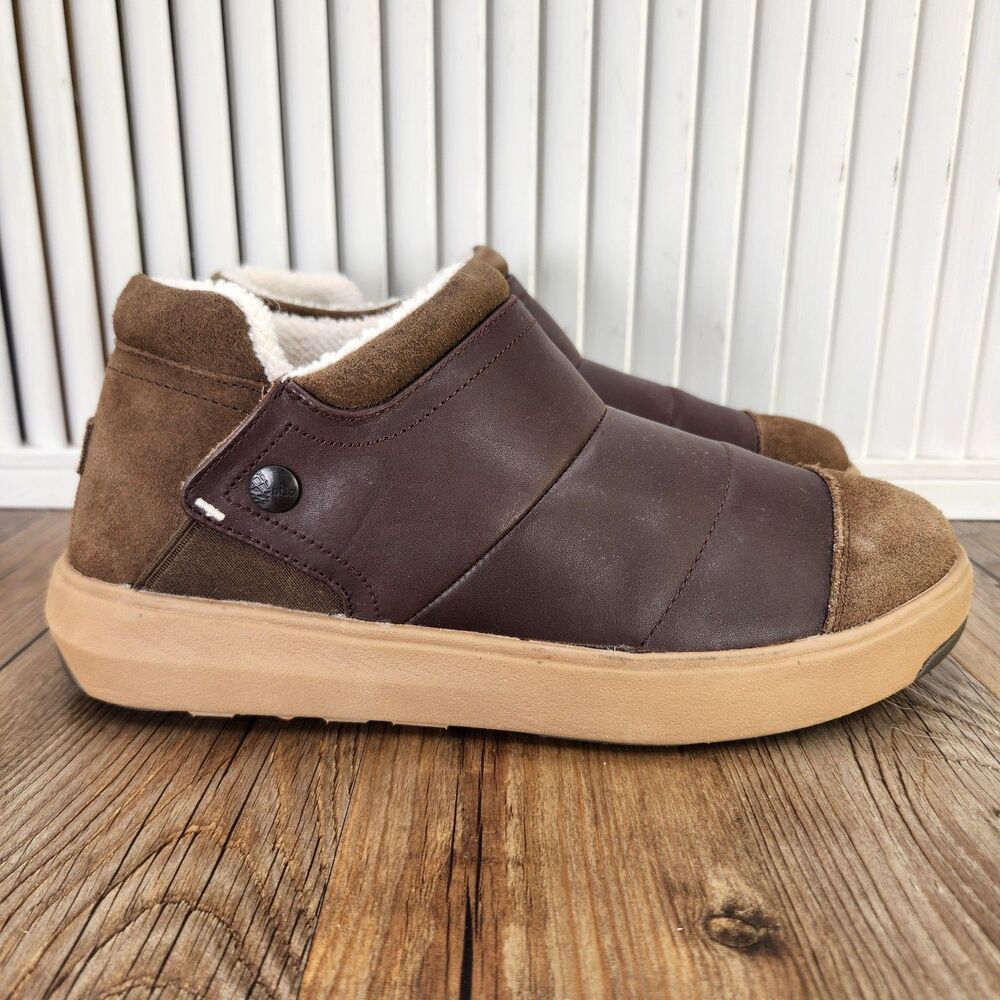 Stio Colter Mid Shoes Womens Sz 7 Brown Leather Sherpa Lined Slip On Sneakers